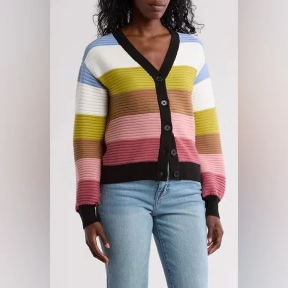 INDUSTRY REPUBLIC CLOTHING OTTOMAN COLORBLOCK CARDIGAN IN PINK MULTI ✨ - Picture 4 of 4